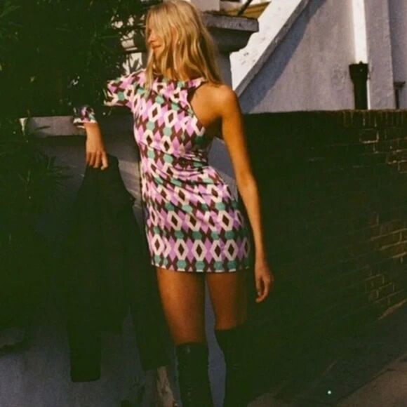 ZARA Shift Dress NEW One Sleeve Small Purple Teal Party - Picture 12 of 12